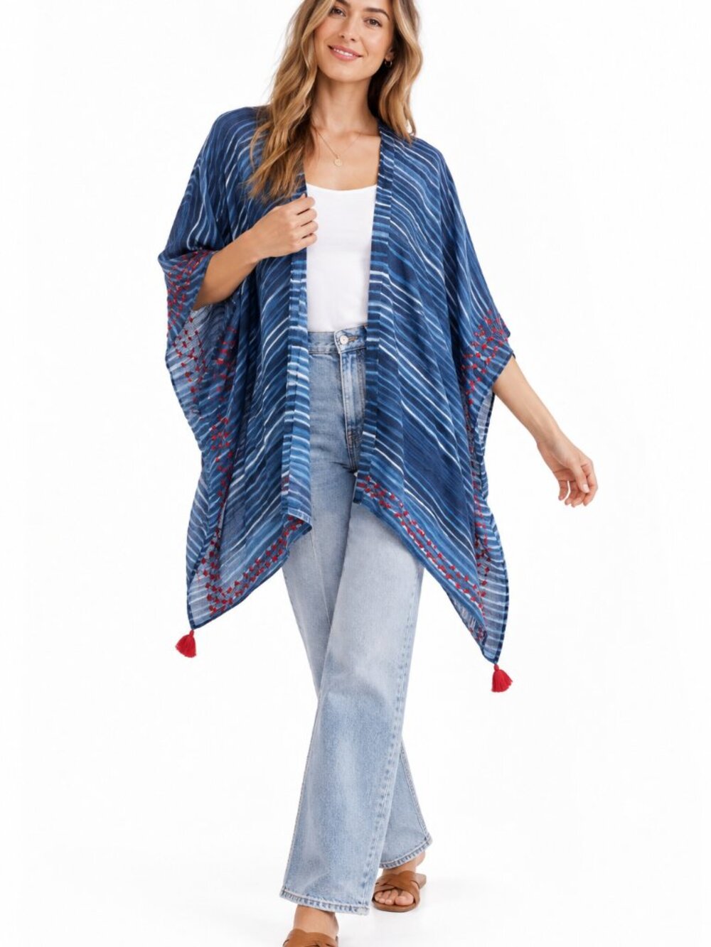 Noonday Collection Blue Embroidered Indigo Shawl Wrap OS